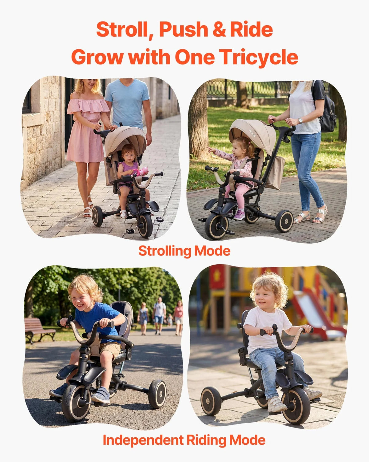 VEVOR Toddler Tricycle & Stroller for 18 Months to 5 Year Old, 7-in-1 Kids Trike with Parent Push Handle - view 6