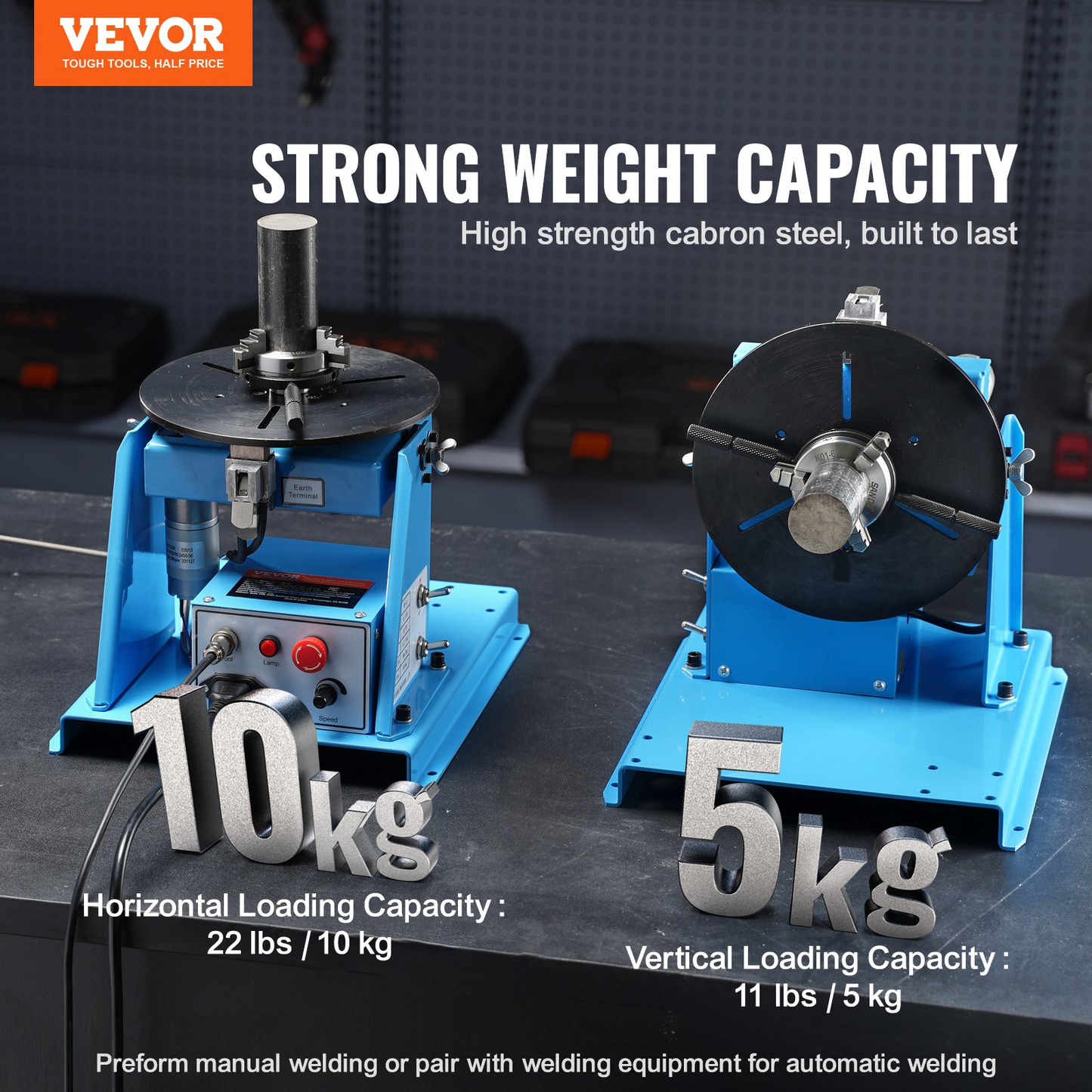 VEVOR Rotary Welding Positioner 10KG, 0-90° Welding Positioning Turntable Table with 8.1 Inch 3-Jaw Lathe Chuck, 1-12 RPM 20W Portable Welder Positioning Machine for Cutting Grinding Assembly Testing