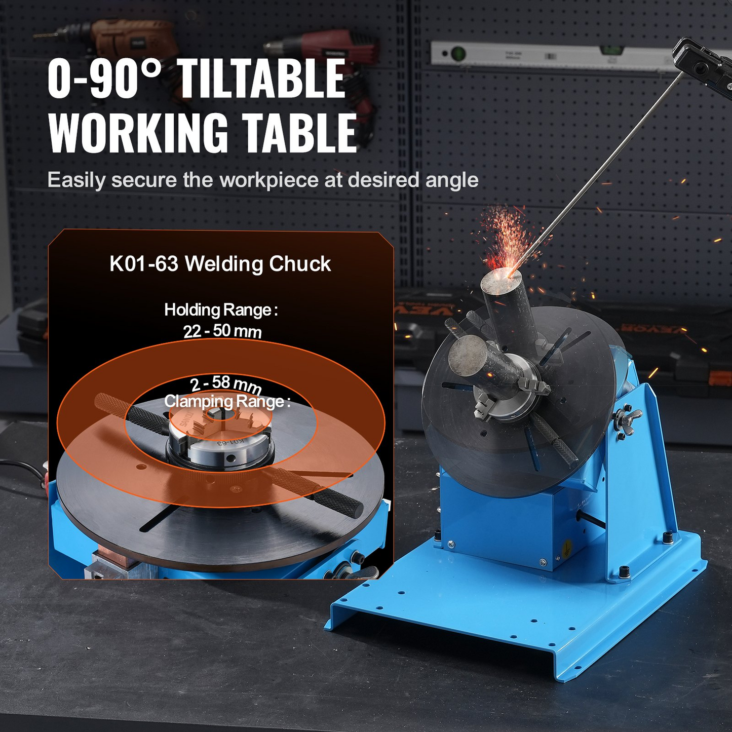 VEVOR Rotary Welding Positioner 10KG, 0-90° Welding Positioning Turntable Table with 8.1 Inch 3-Jaw Lathe Chuck, 1-12 RPM 20W Portable Welder Positioning Machine for Cutting Grinding Assembly Testing