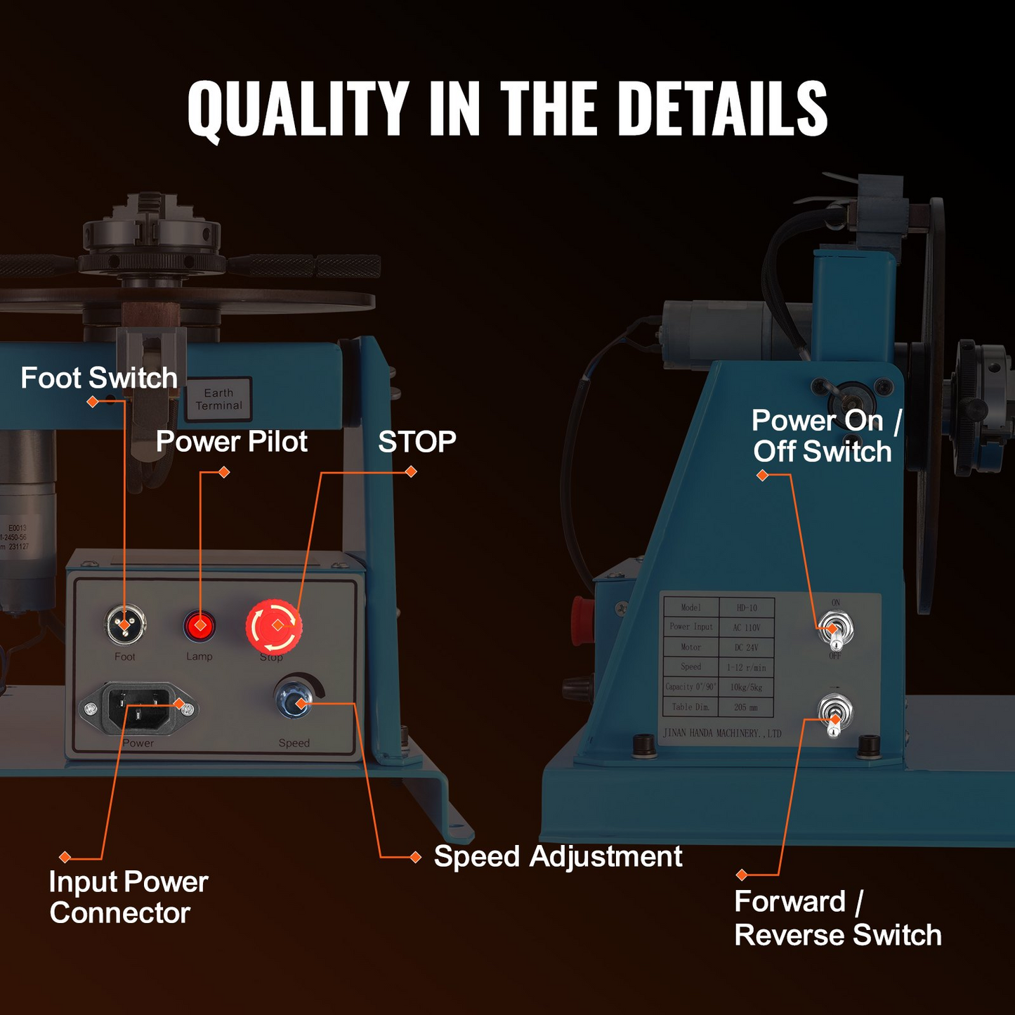 VEVOR Rotary Welding Positioner 10KG, 0-90° Welding Positioning Turntable Table with 8.1 Inch 3-Jaw Lathe Chuck, 1-12 RPM 20W Portable Welder Positioning Machine for Cutting Grinding Assembly Testing