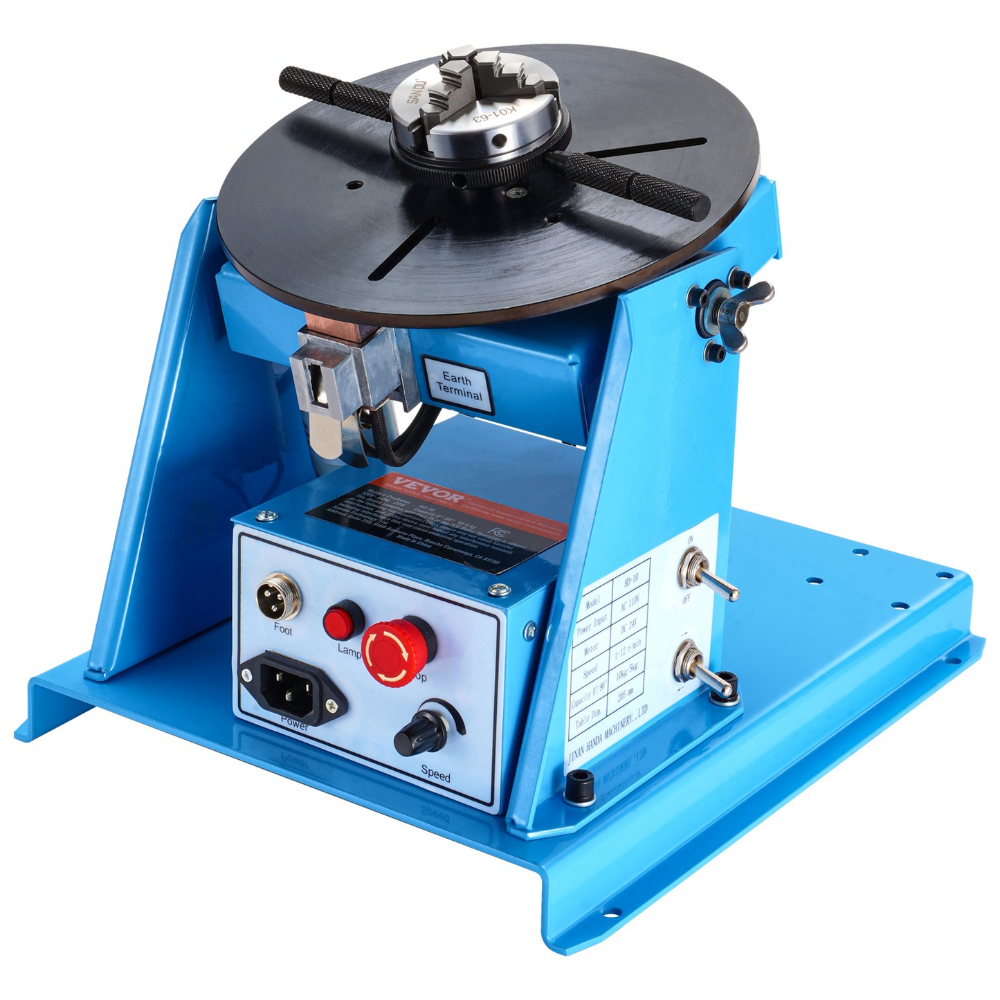 VEVOR Rotary Welding Positioner 10KG, 0-90° Welding Positioning Turntable Table with 8.1 Inch 3-Jaw Lathe Chuck, 1-12 RPM 20W Portable Welder Positioning Machine for Cutting Grinding Assembly Testing