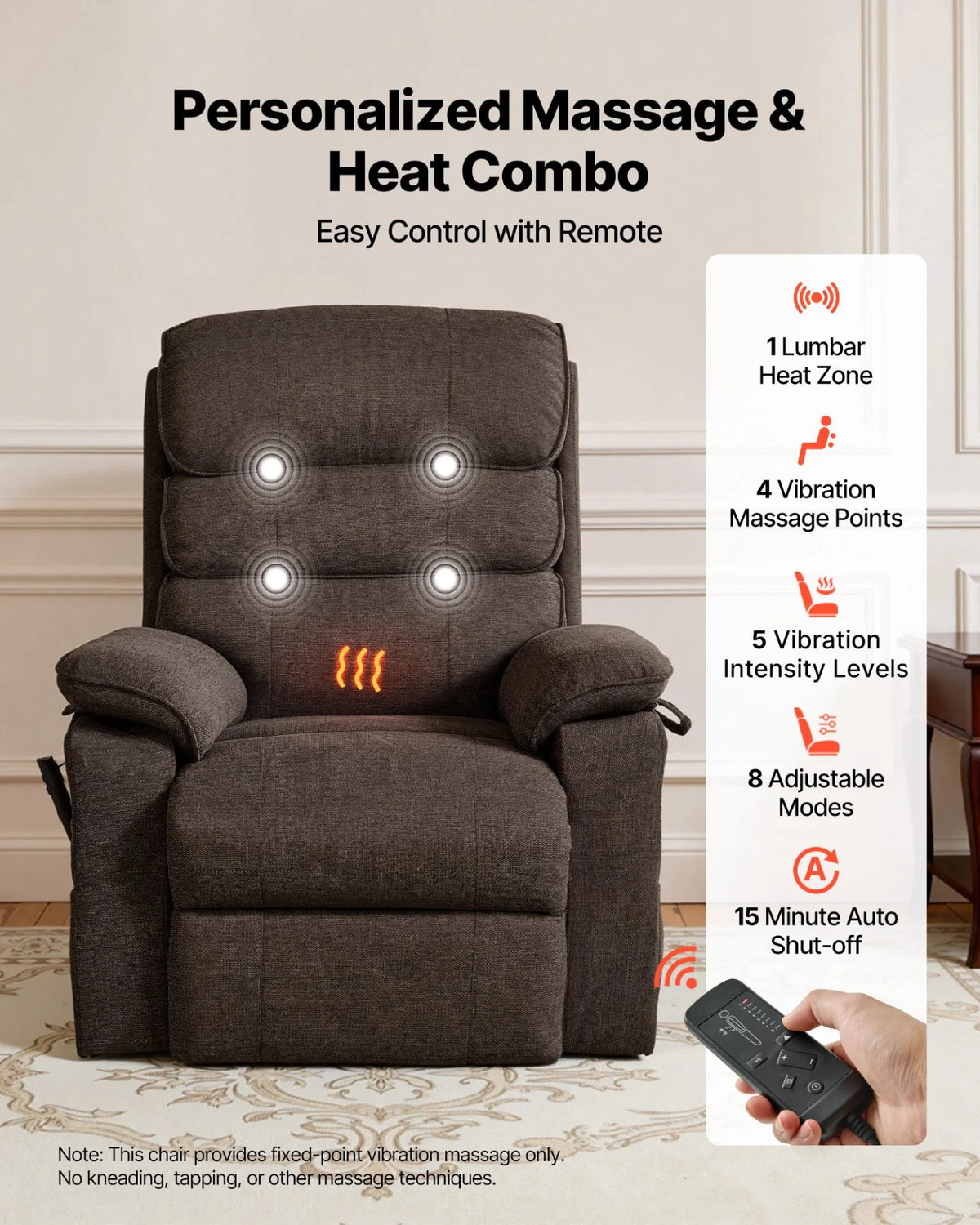 VEVOR Power Lift Recliner Chair, Dual Motor Medium Lift Chair with Heat and Massage for Elderly, Position - view 3