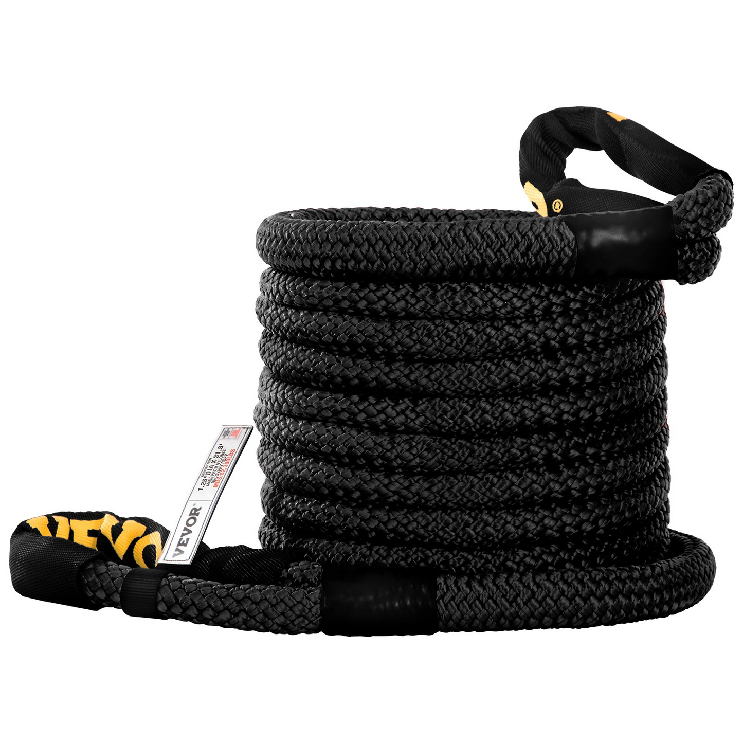 VEVOR 1-1/4" x 31.5' Kinetic Recovery & Tow Rope, 52,300 lbs, Heavy Duty Nylon Double Braided Kinetic Energy Rope, for Truck Off-Road Vehicle ATV UTV, Carry Bag Included, Black