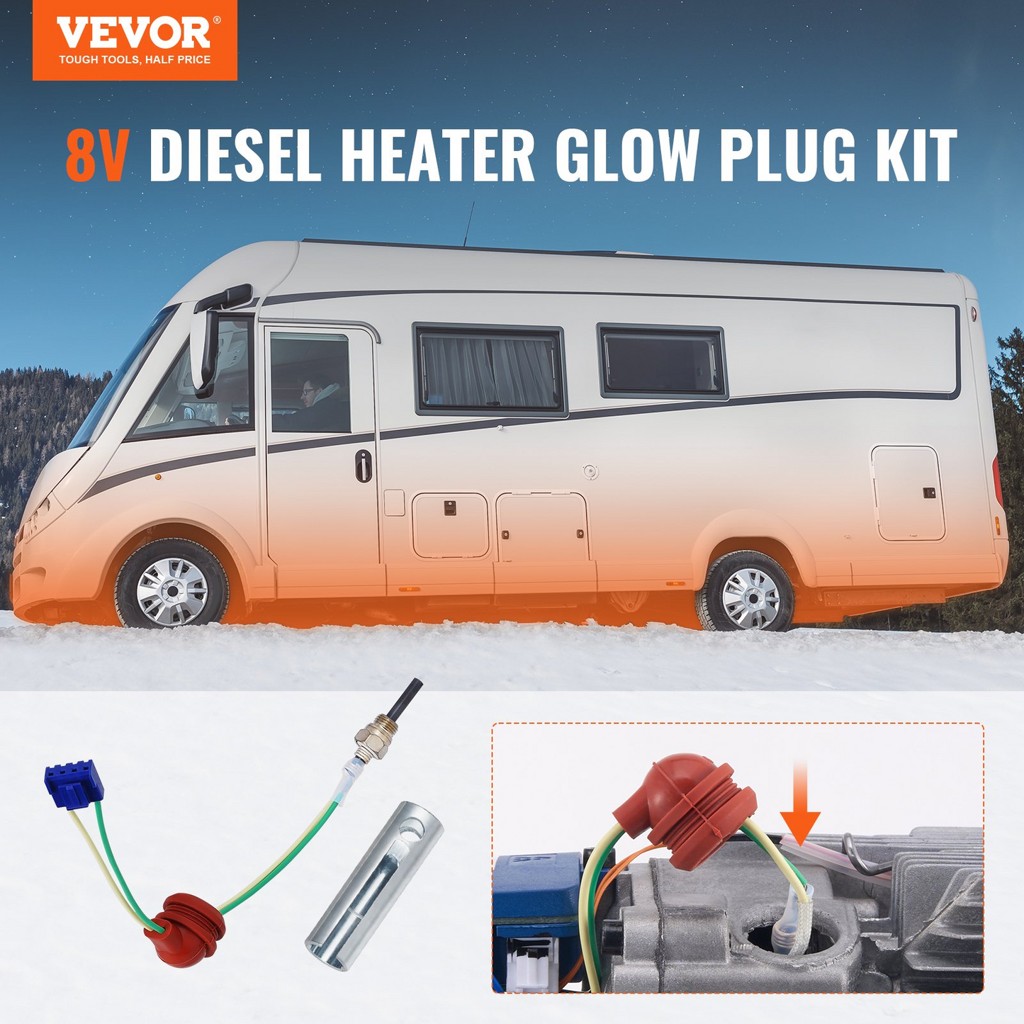 VEVOR Diesel Heater Glow Plug Kit, Ceramic Glow Plug Repair Kit, Air Diesel Parking Heater Part with Removal Fitting Tool, Diesel Heater Rebuild Kit for 2KW/5KW/8KW Diesel Heater Replacement