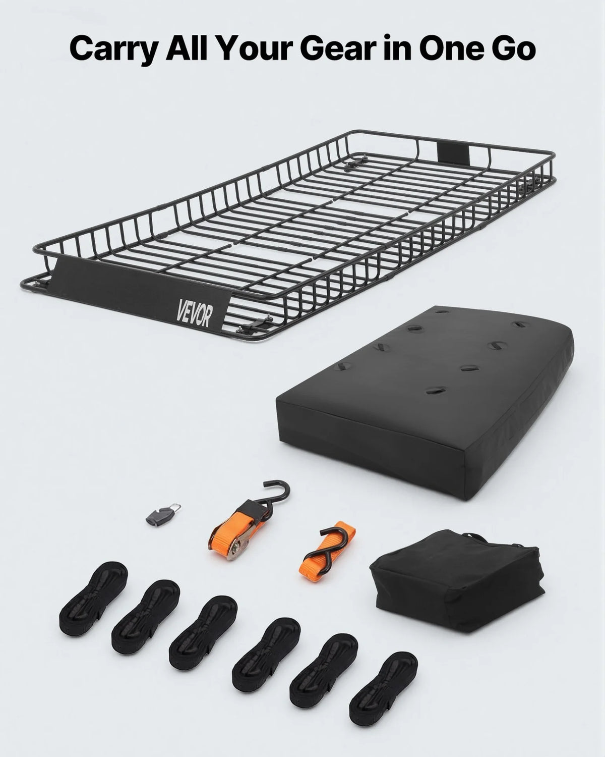 VEVOR Roof Rack Cargo Basket, 90 x 50 x 6 in, Heavy Duty Roof Top Carrier Basket with Waterproof Rooftop Bag - view 5