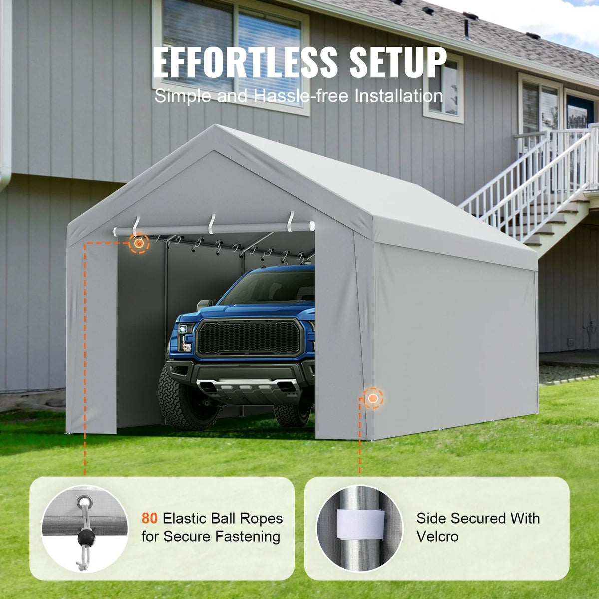 VEVOR Carport Replacement Canopy Cover Top + Side Wall 10 x 20 ft - view 5