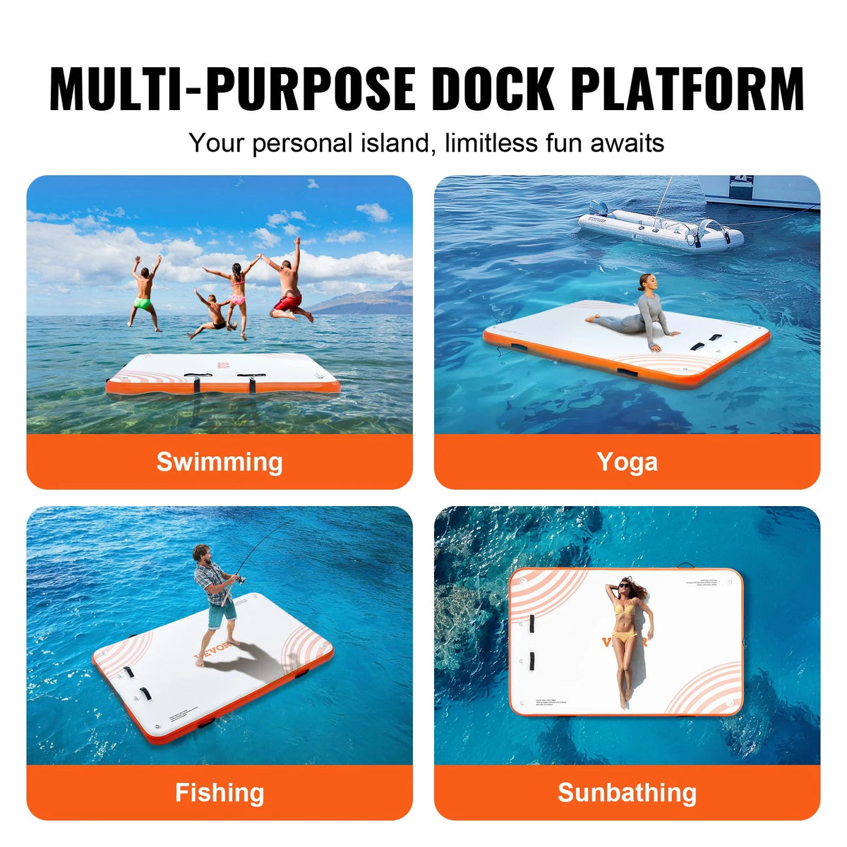 VEVOR Inflatable Floating Dock, 8 x 5FT Inflatable Dock Platform, Non-Slip Water Floating Dock Mat with - view 5