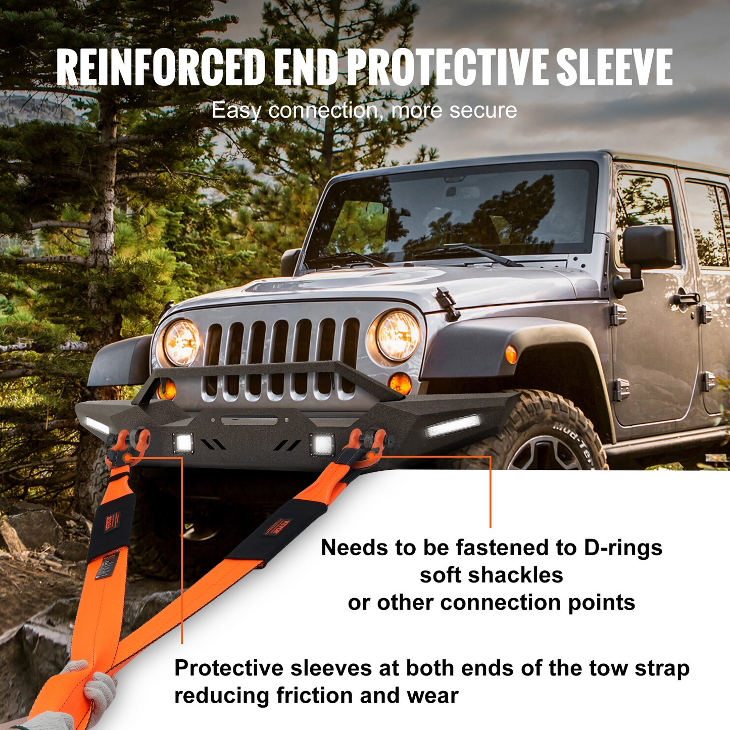 VEVOR Recovery Tow Strap 4" x 30', 46,500 lbs Break Strength, Triple Reinforced Loop Straps, Tree Saver, Off Road Towing and Recovery, Extreme Weather Resistance, Protective Sleeves & Storage Bag