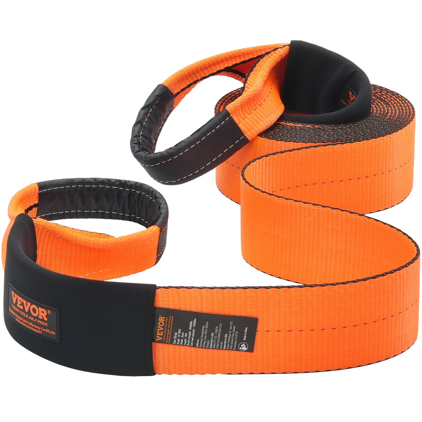 VEVOR Recovery Tow Strap 4" x 30', 46,500 lbs Break Strength, Triple Reinforced Loop Straps, Tree Saver, Off Road Towing and Recovery, Extreme Weather Resistance, Protective Sleeves & Storage Bag