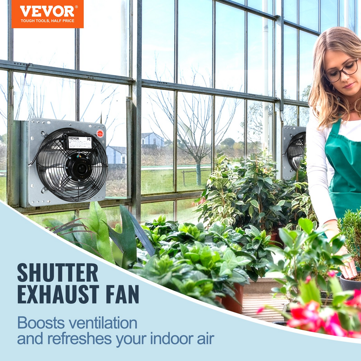 VEVOR 12'' Shutter Exhaust Fan, High-speed 1000 CFM, Aluminum Wall Mount Attic Fan with AC-motor, Ventilation and Cooling for Greenhouses, Garages, Sheds, Shops, FCC