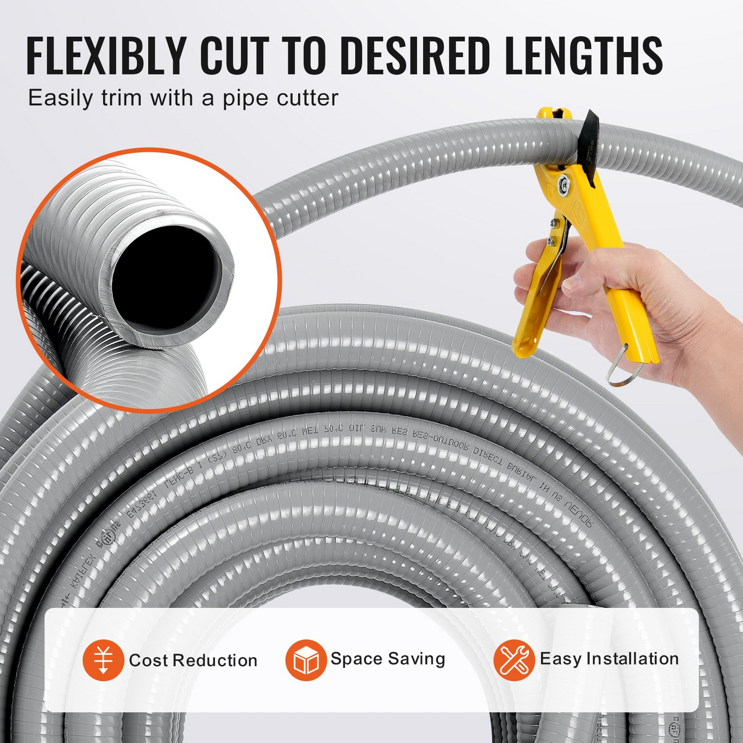 VEVOR 1-Inch Flexible Electrical Conduit, 100 ft, PVC Liquid-Tight Conduit Non-Metallic with 5 Straight and 5 90-Degree Conduit Connector Fittings, for Air Conditioning Motor Controller Pump, IP65