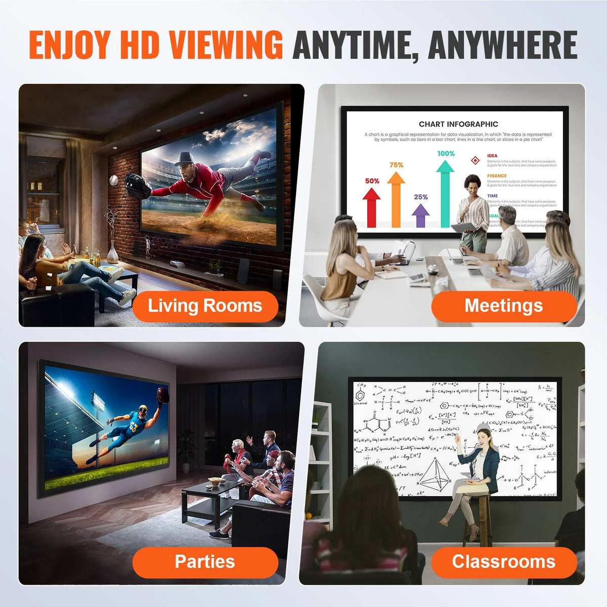 VEVOR Projector Screen Fixed Frame 130inch Diagonal 16:9 Movie Projector Screen 4K HD with Aluminum Frame - view 5