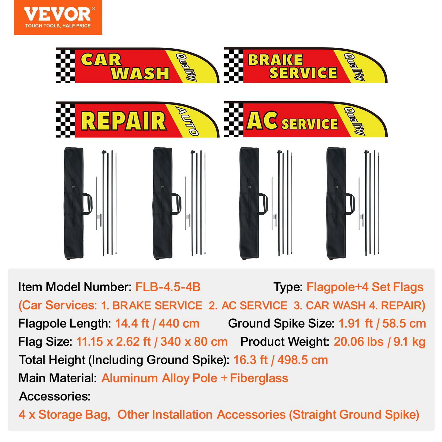 VEVOR Auto Repair Advertising Feather Flag Kit Swooper Flags and Poles 16.3 FT