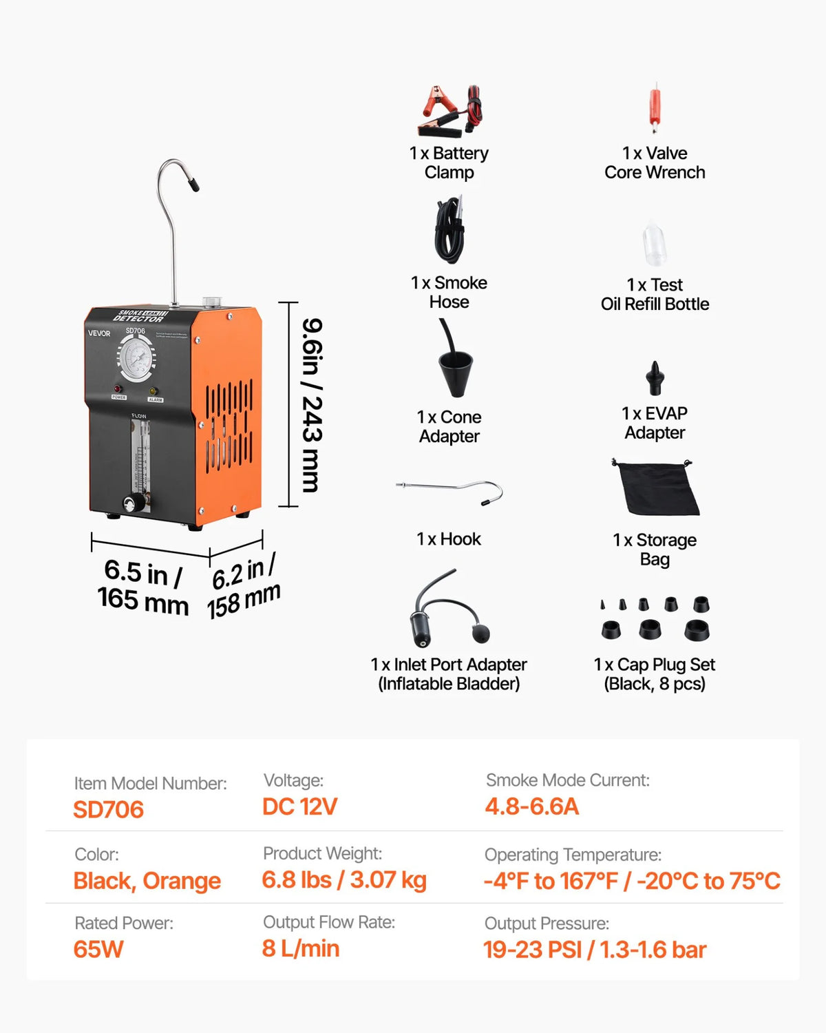 VEVOR Automotive Smoke Machine Leak Detector, DC 12V EVAP Vacuum Diagnostic Tester with Built-in Air Pump - view 6