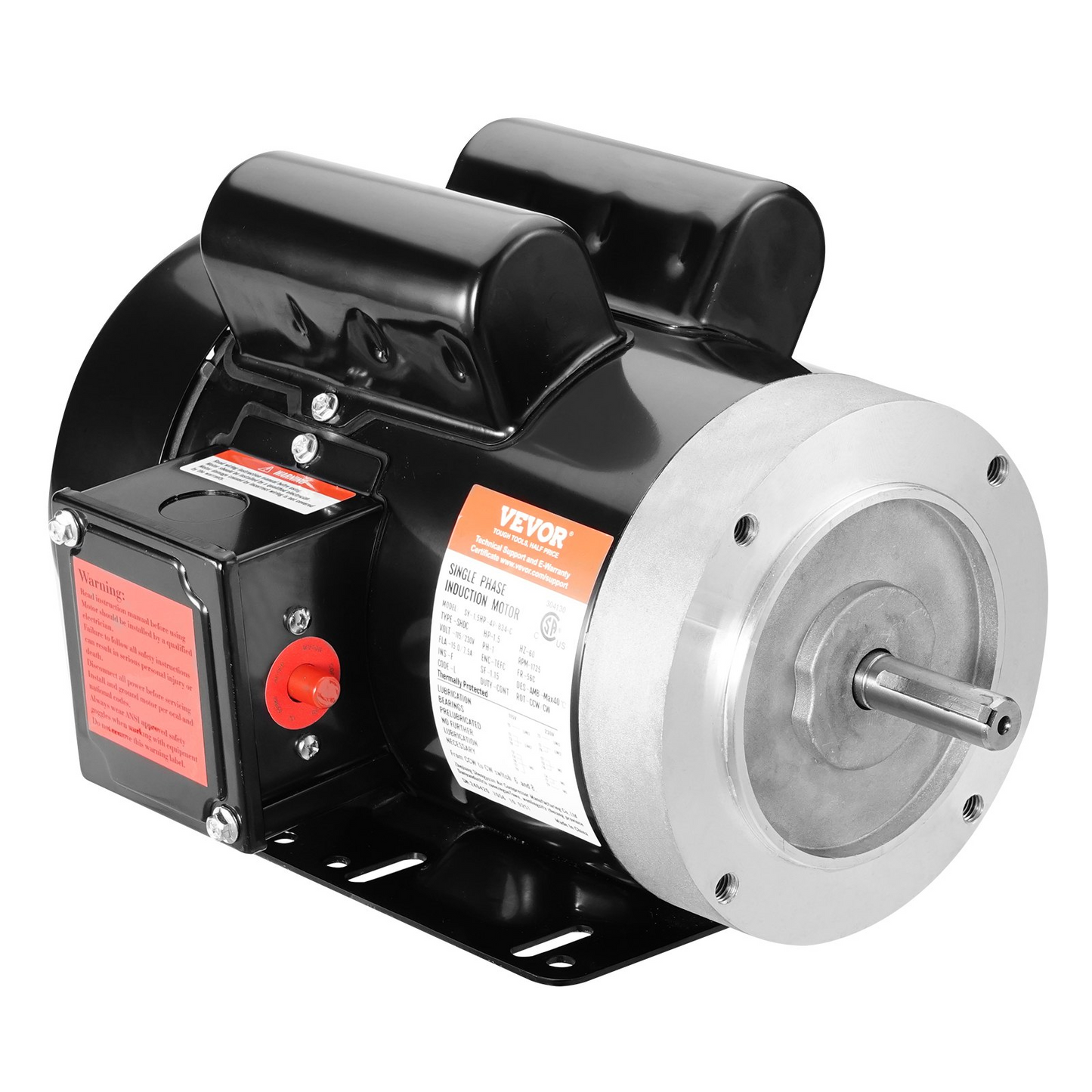 VEVOR 1.5HP Electric Motor 1725 rpm, AC 115V/230V, 56C Frame, Air Compressor Motor Single Phase, 5/8" Keyed Shaft, CW/CCW Rotation for Agricultural Machinery and General Equipment