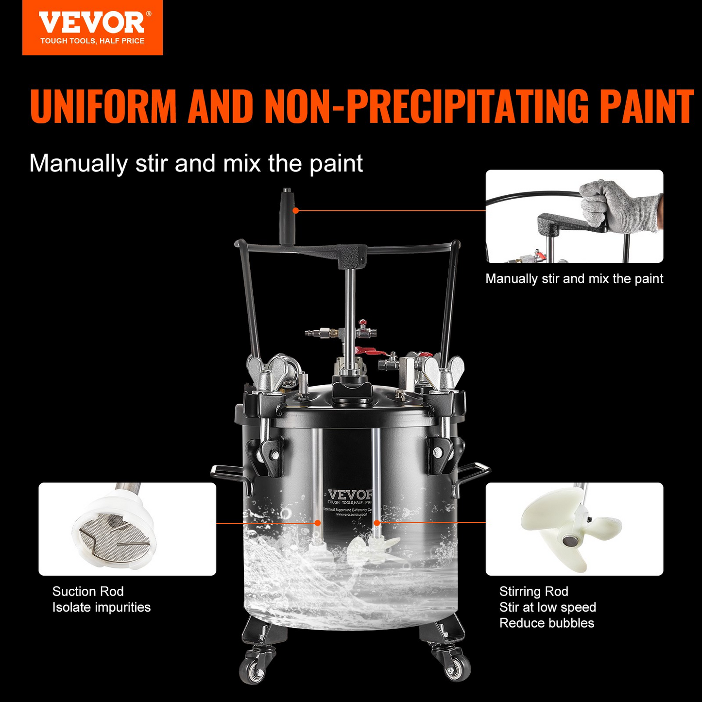 VEVOR Spray Paint Pressure Pot Tank 20L/5gal with Casters Leak Repair Sealant