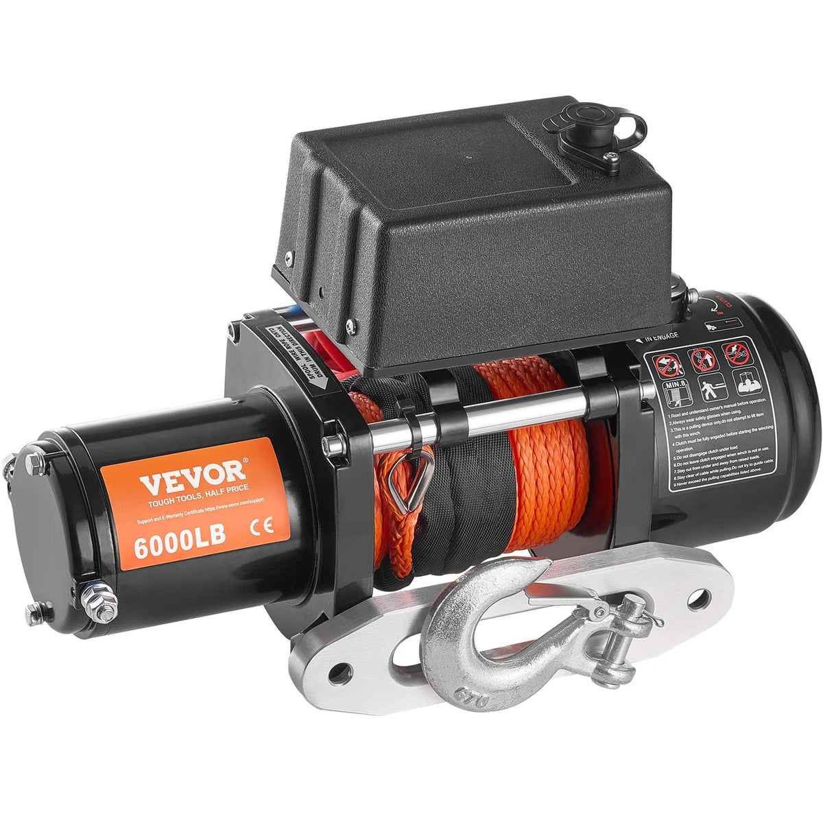 VEVOR Electric Winch, 6000 lb, 12V DC Truck Winch with Φ1/4 in x 55 ft Synthetic Rope Aluminum Fairlead - view 8