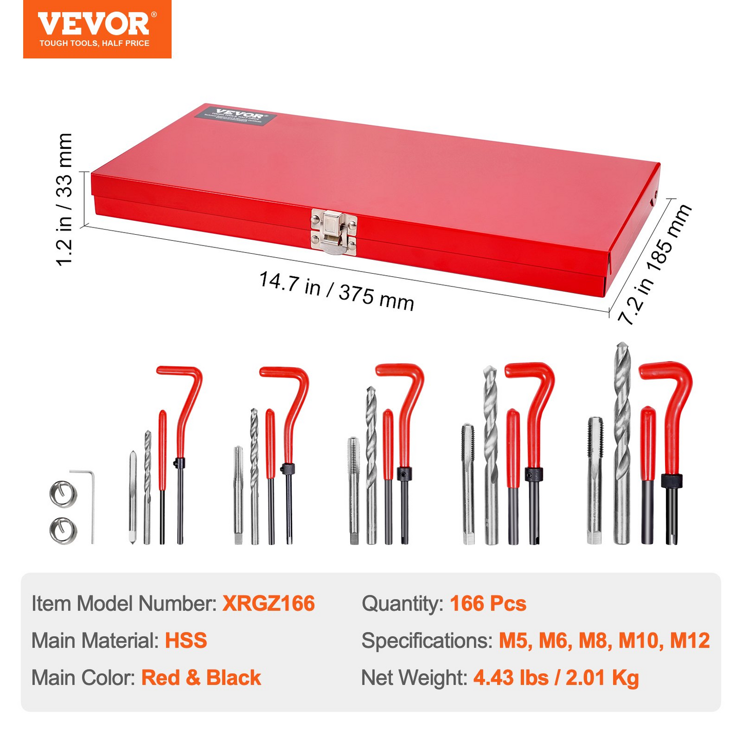 VEVOR 166 PCS Helicoil Thread Repair Kit Metric Rethread Tool M5 M6 M8 M10 M12