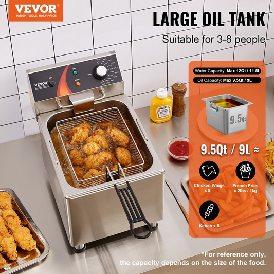 VEVOR Commercial Electric Deep Fryer Countertop Deep Fryer 1750W 12Qt / 11.5L