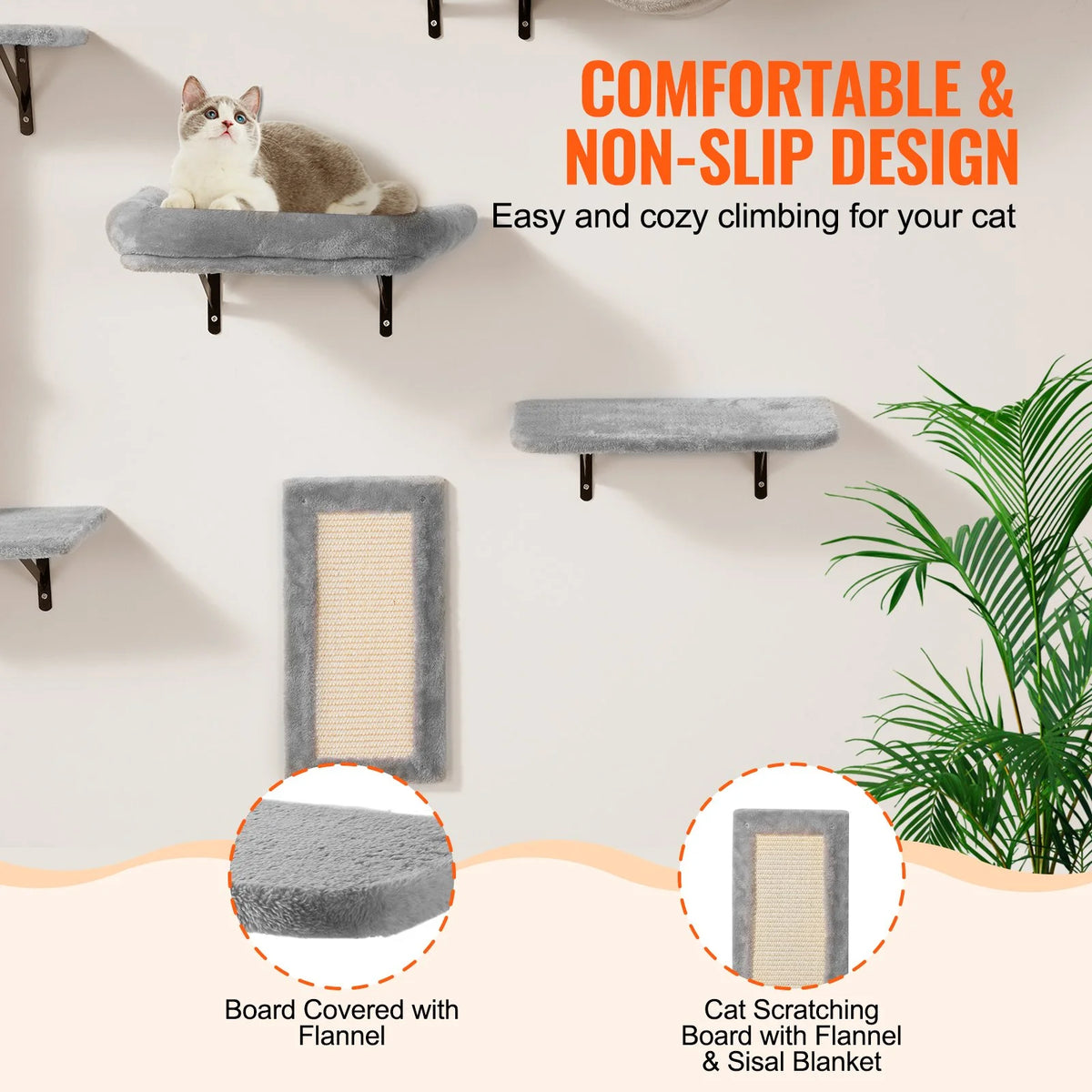 VEVOR Wall Mounted Cat Shelves Tree with Jump Boards Hammock Sofa Grip Set of 6 - view 4