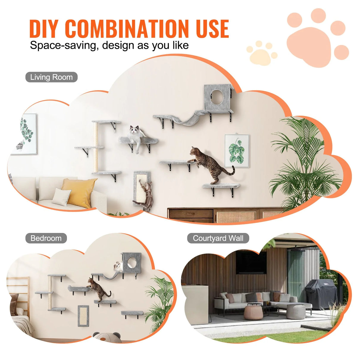 VEVOR Wall Mounted Cat Shelves Tree with Jump Boards Hammock Sofa Grip Set of 6 - view 5