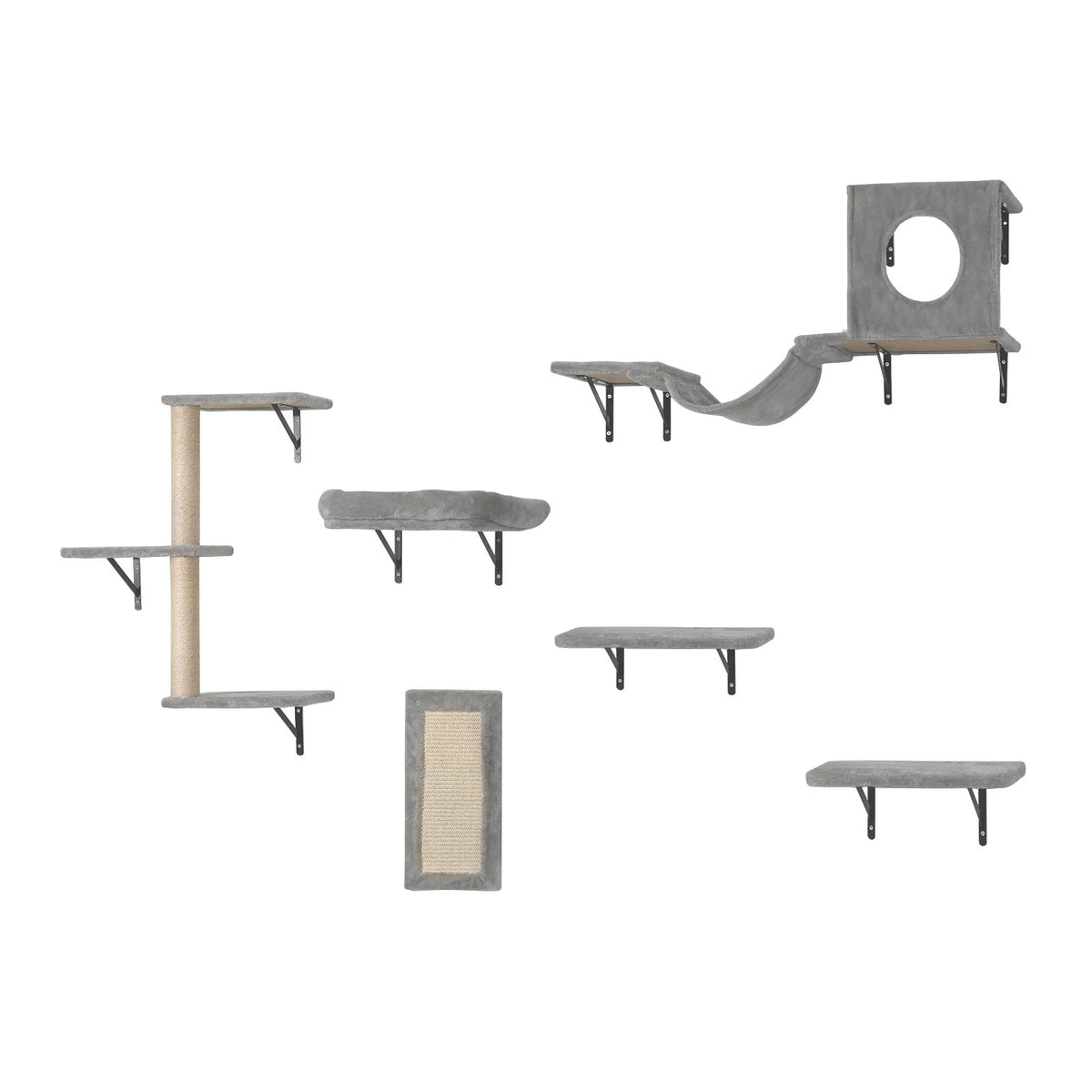 VEVOR Wall Mounted Cat Shelves Tree with Jump Boards Hammock Sofa Grip Set of 6 - view 8