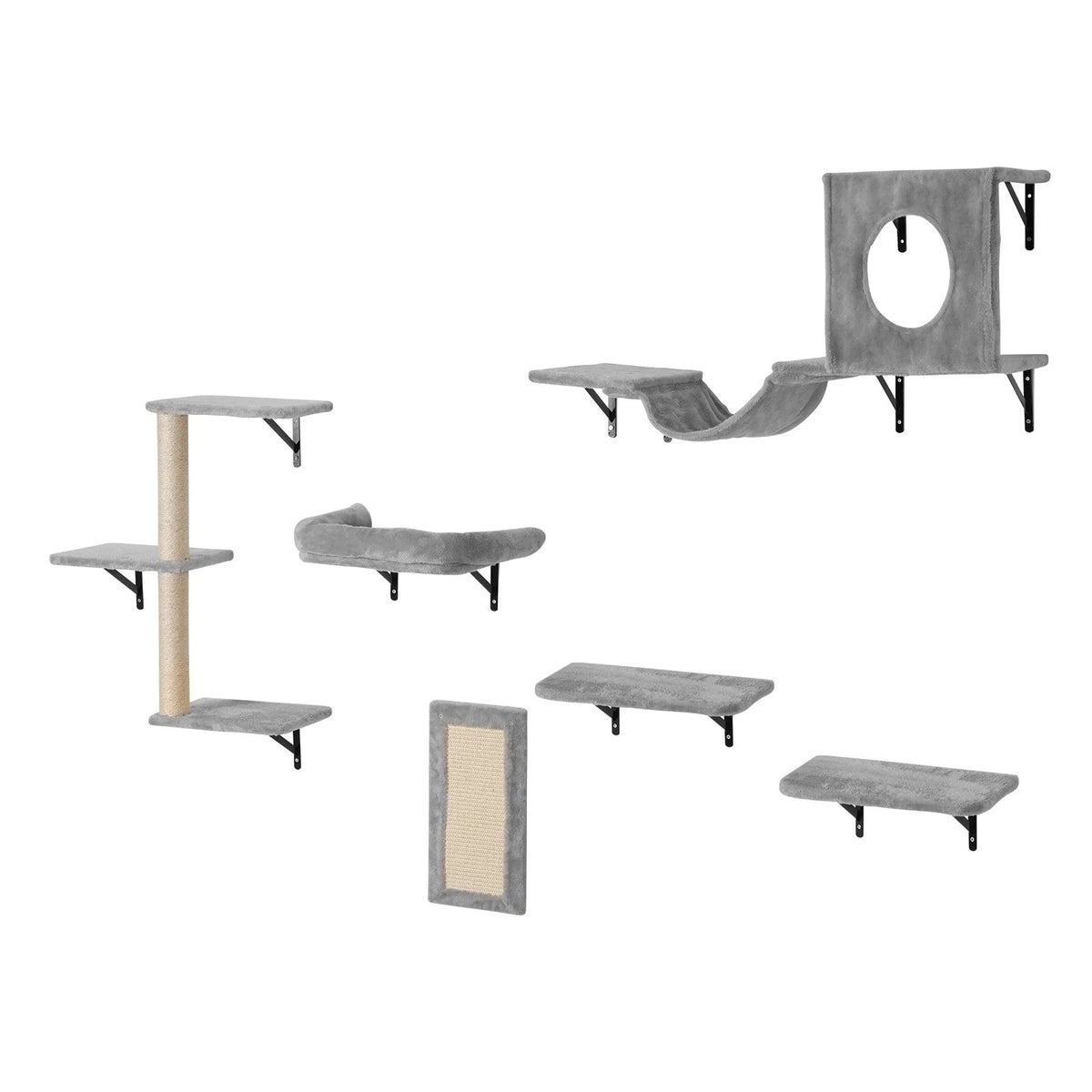 VEVOR Wall Mounted Cat Shelves Tree with Jump Boards Hammock Sofa Grip Set of 6 - view 9