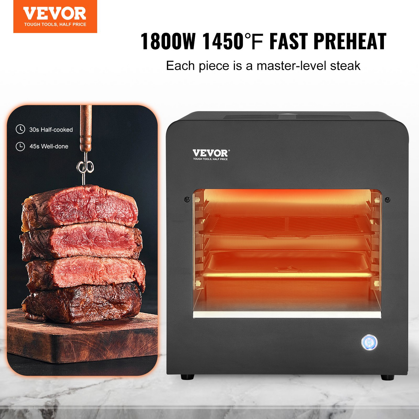 Electric Steak Grill 1800W Smokeless Infrared Broiler Stainless Steel Home