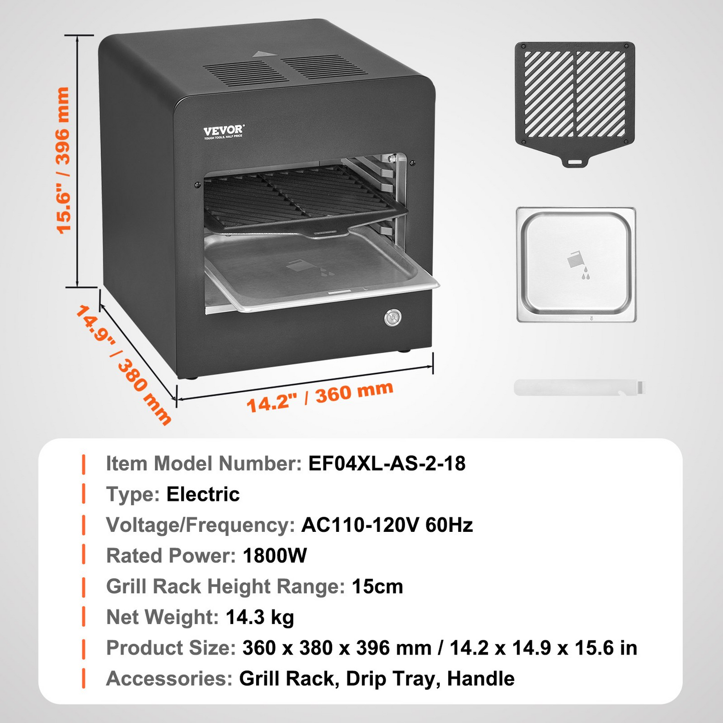 Electric Steak Grill 1800W Smokeless Infrared Broiler Stainless Steel Home