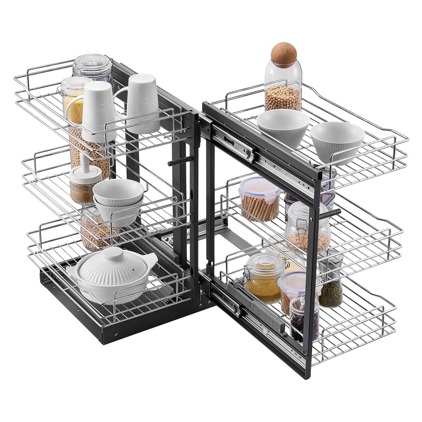 3 Tier 6 Shelf Blind Corner Pull Out Organizer Chrome Kitchen Cabinet Basket