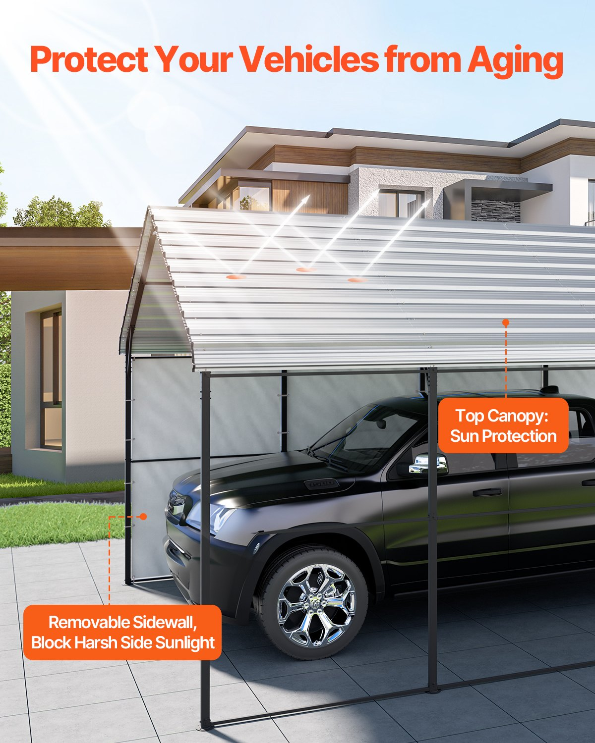 VEVOR Heavy Duty Metal Carport 12' x 20' Outdoor Carport with Galvanized Steel Frame & Roof - view 2