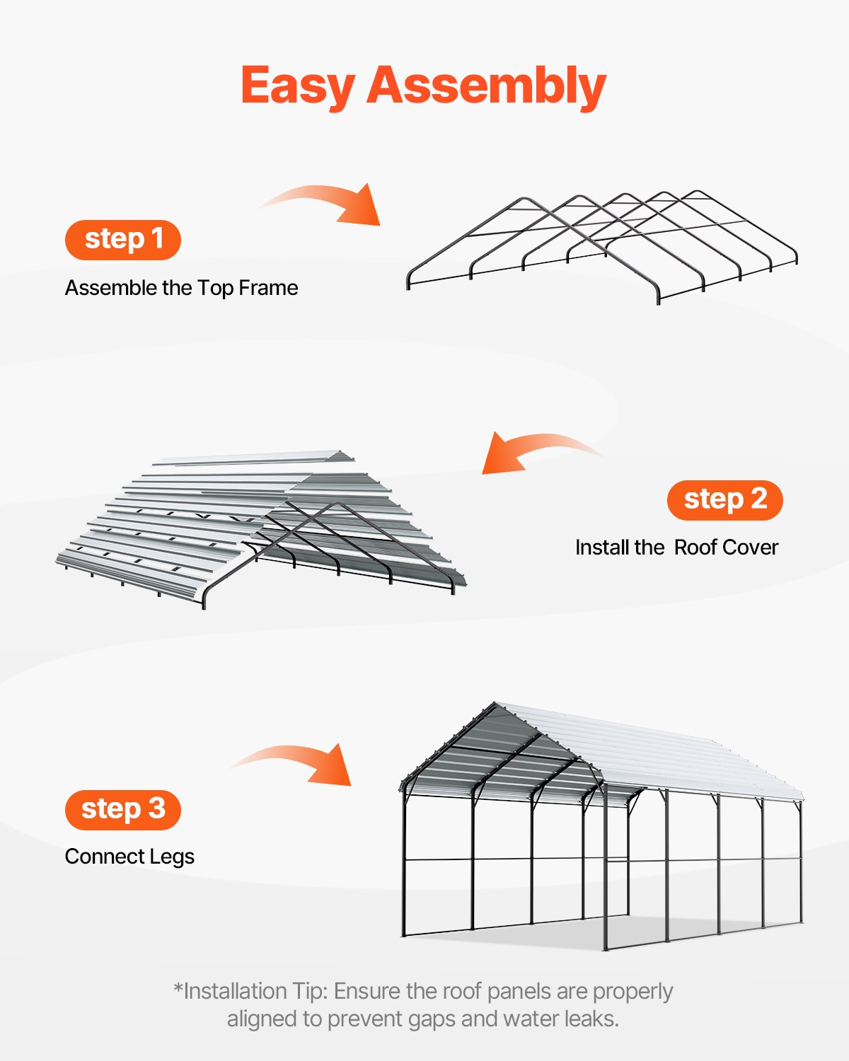 VEVOR Heavy Duty Metal Carport 12' x 20' Outdoor Carport with Galvanized Steel Frame & Roof - view 5