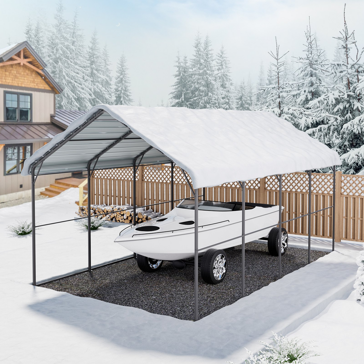 VEVOR Heavy Duty Metal Carport 12' x 20' Outdoor Carport with Galvanized Steel Frame & Roof - view 7