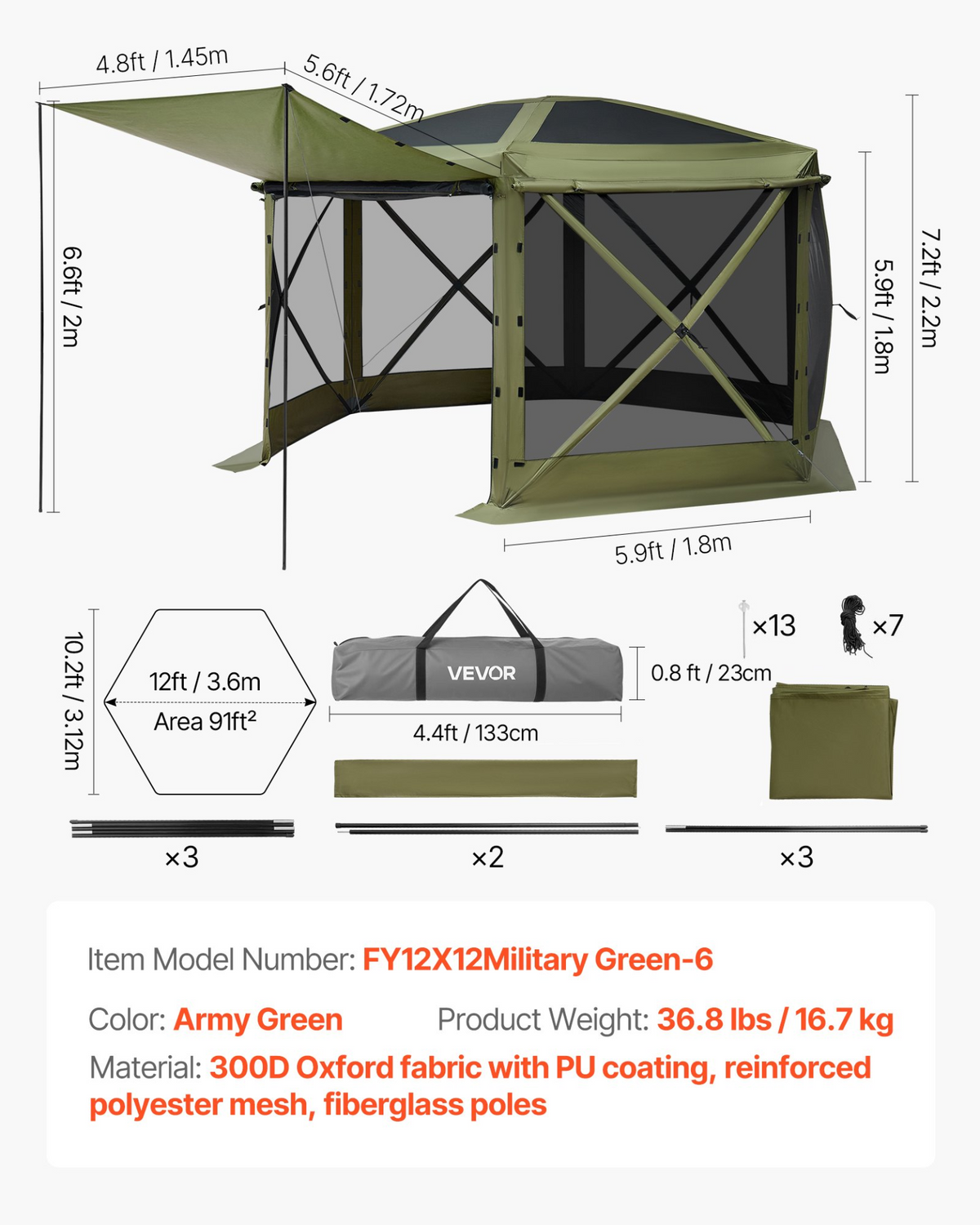 VEVOR Pop up Gazebo Screen Tent - view 12
