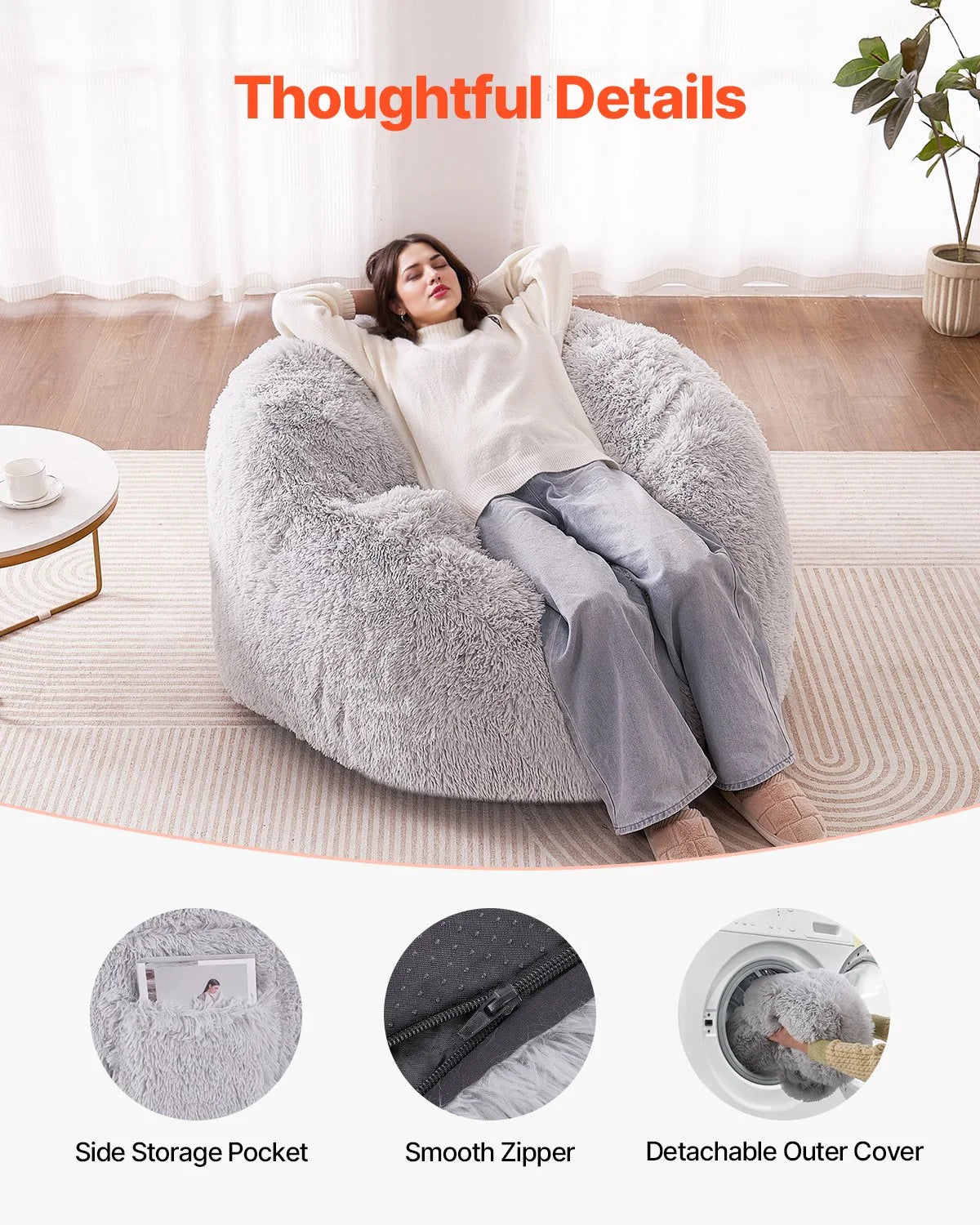 VEVOR Bean Bag Bed Chair, Convertible Chair from BeanBag to Lounge or Mattress, Gaint Bean Bag Chair Bed with - view 5