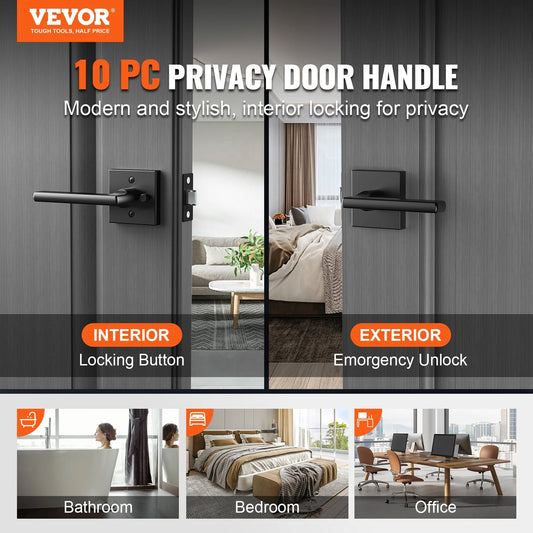 Privacy Door Handle 10 PCS Matte Black Square Door Lever Interior Reversible - view 1
