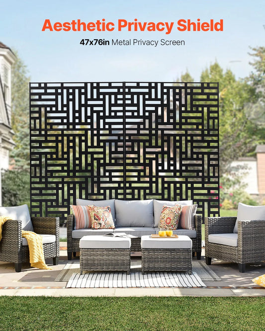 Metal Privacy Screen 47" x 76" Outdoor Privacy Screens & Panels for Patio Black - view 1