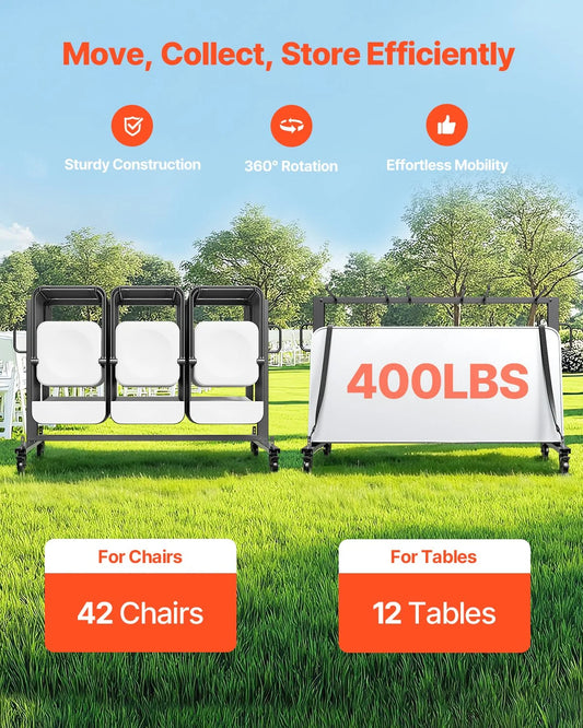 Folding Chair Rack Cart for 42 Chairs or 12 Tables of 400 LBS with Wheels - view 1