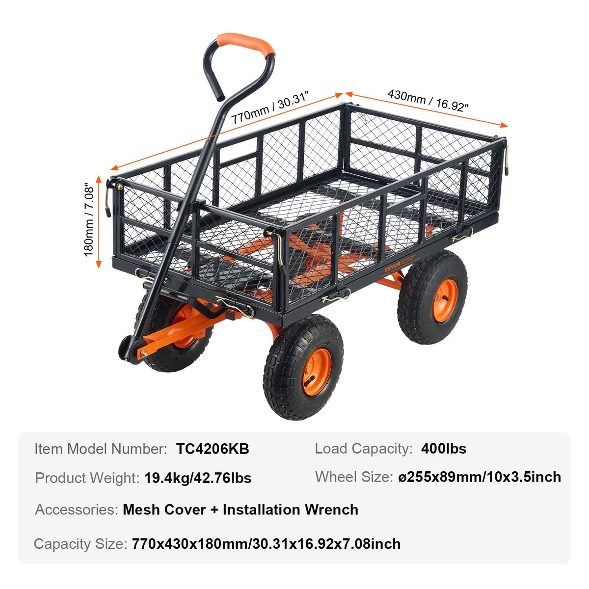 VEVOR Garden Cart, Sturdy Metal Utility Wagon with Simple Assembly, Versatile Dump Cart with Dual-Function - view 11