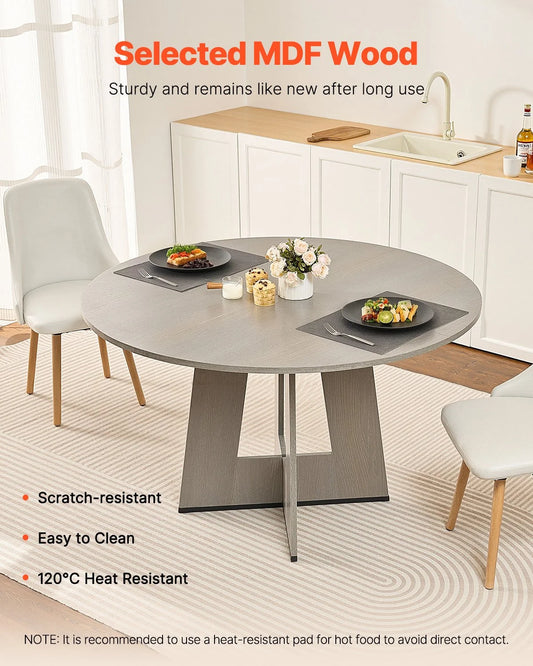 47 in Round Dining Table Wood Kitchen Table for 4-6 Person Grey (Only Table) - view 1