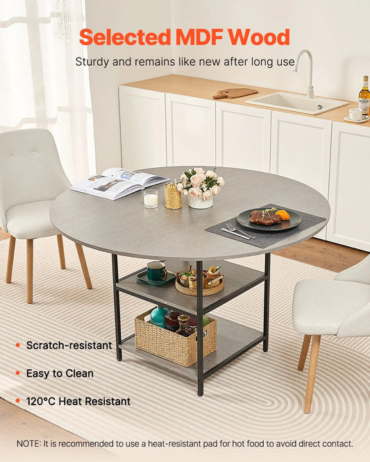 47 in Round Dining Table Wood Kitchen Table for 4-6 Person Grey (Only Table) - view 1