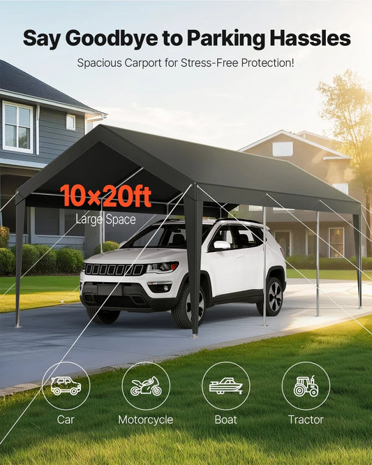Carport Car Canopy 10 x 20 FT Heavy Duty Portable Car Garage Shelter Tent Grey - view 1