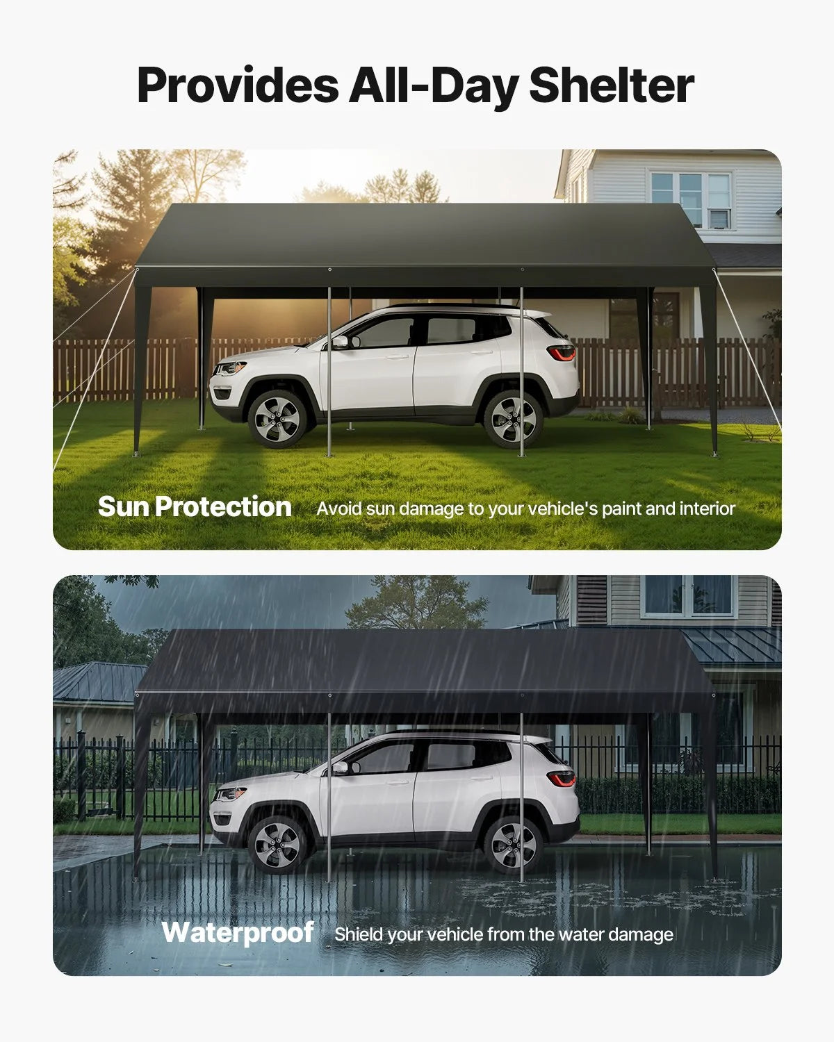Carport Car Canopy 10 x 20 FT Heavy Duty Portable Car Garage Shelter Tent Grey - view 2