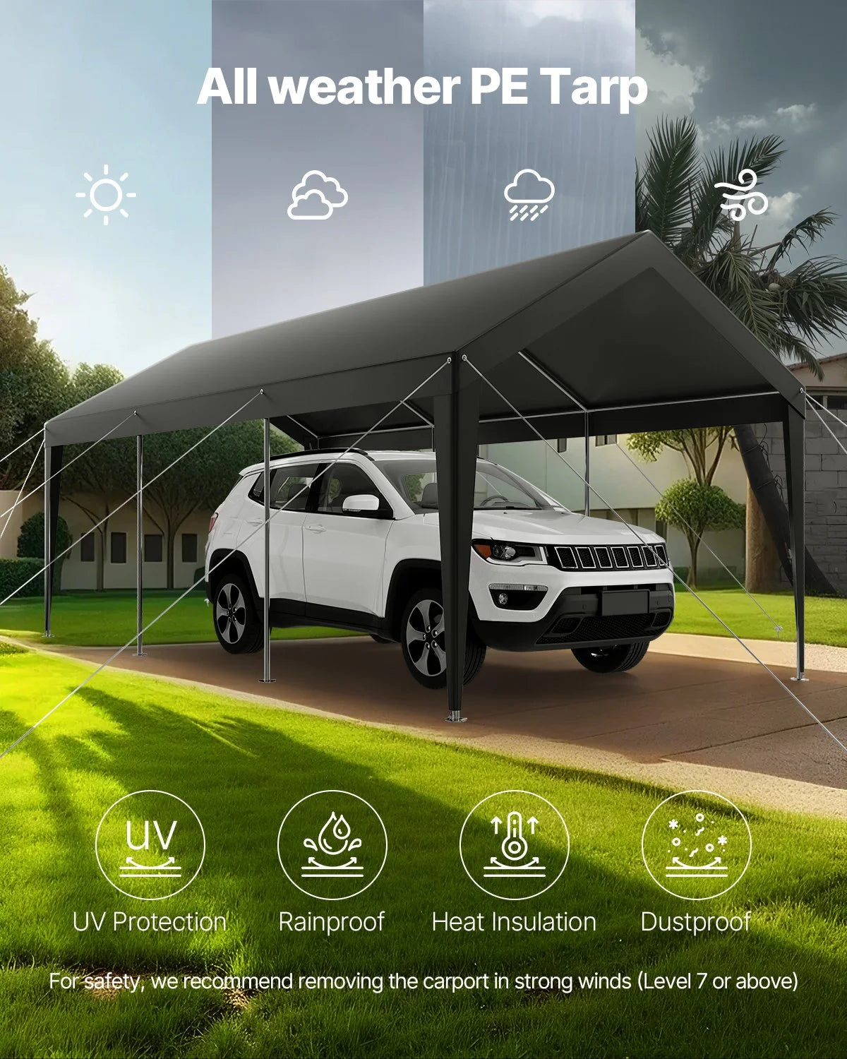 Carport Car Canopy 10 x 20 FT Heavy Duty Portable Car Garage Shelter Tent Grey - view 5