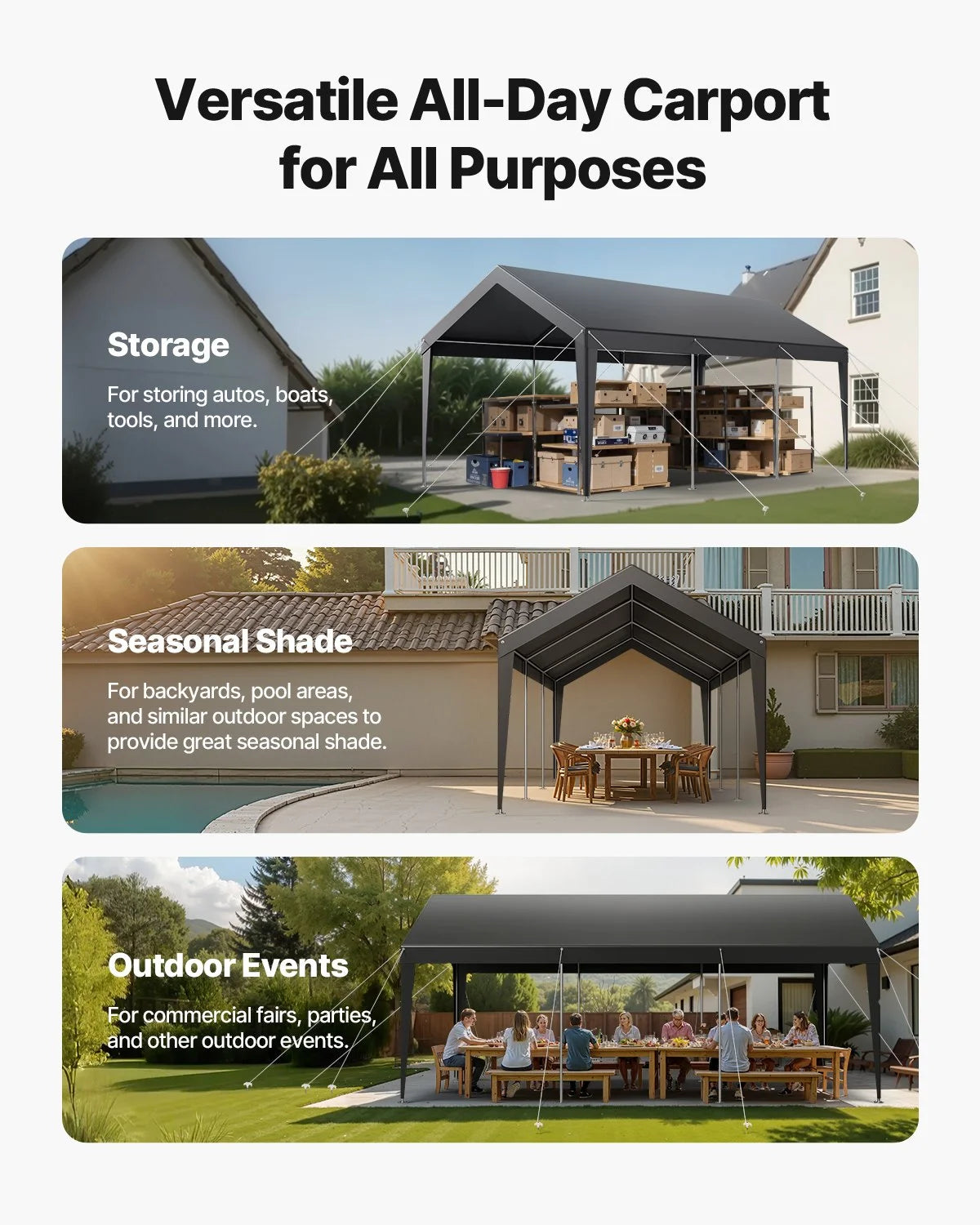 Carport Car Canopy 10 x 20 FT Heavy Duty Portable Car Garage Shelter Tent Grey - view 6