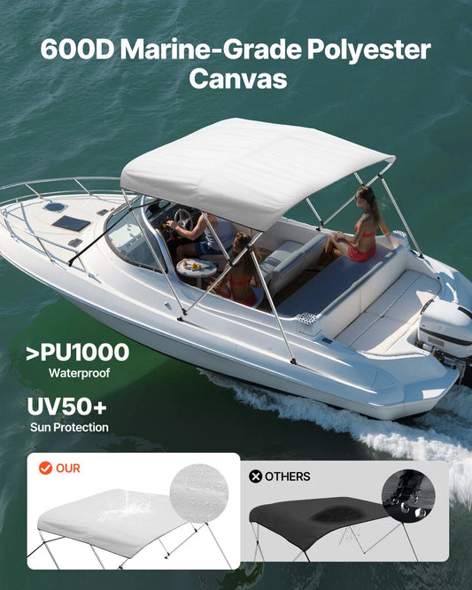 3 Bow Boat Bimini Tops 6'Lx(61"-66")W x 46"H Awning Canopy Light Grey - view 1