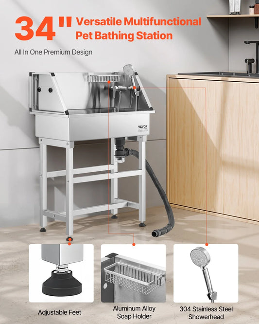 34 inch Dog Grooming Bath Tub Stainless Steel w Faucet for Pets - view 1