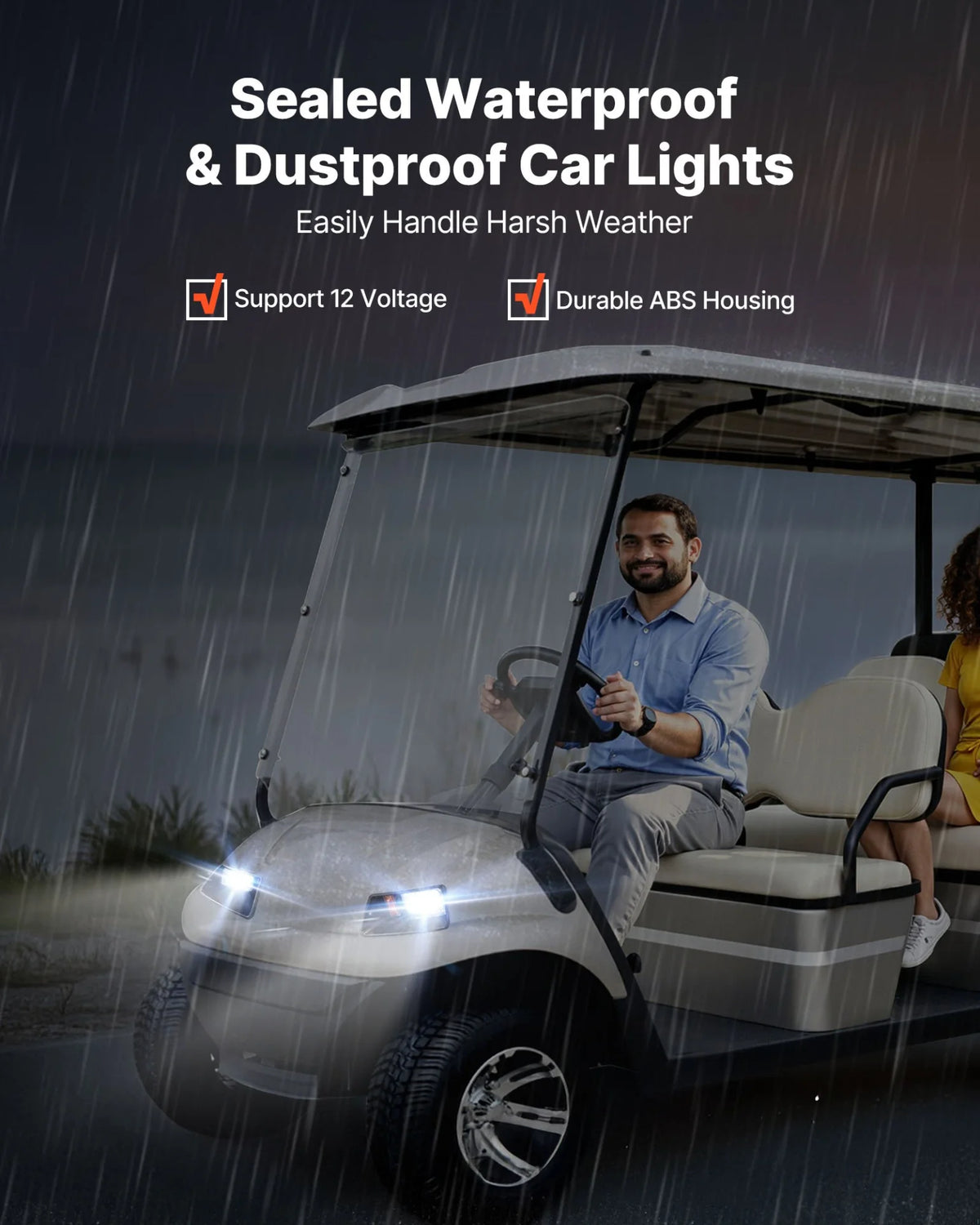 VEVOR Golf Cart Light Kit, 12V, LED Headlight and Taillight Kit with Wiring Harness, Switch, Zip Ties, ABS - view 3