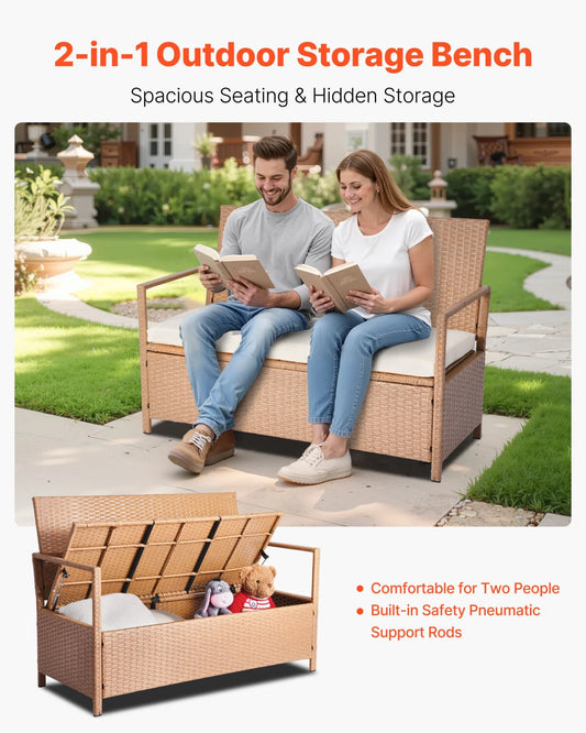 Outdoor Storage Bench PE Rattan 70Gal Deck Box Waterproof Outdoor Seat & Storage - view 1