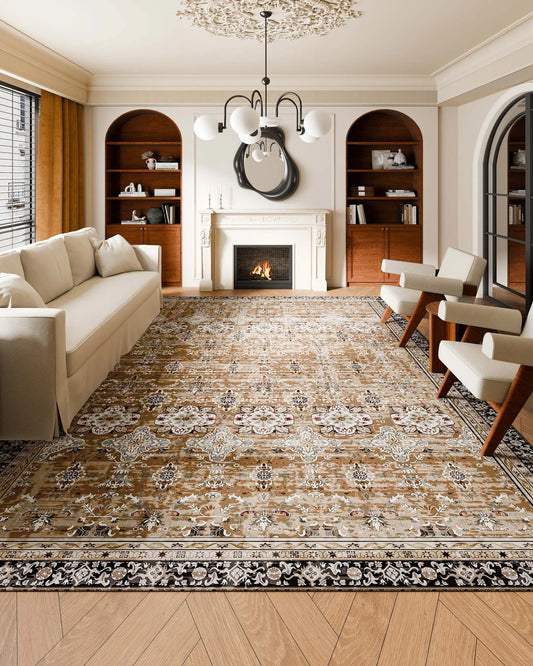 Large Area Rug 9 x 12 ft Anti-Skid Tear-Resistant Floor Mat Vintage Brown Green - view 1